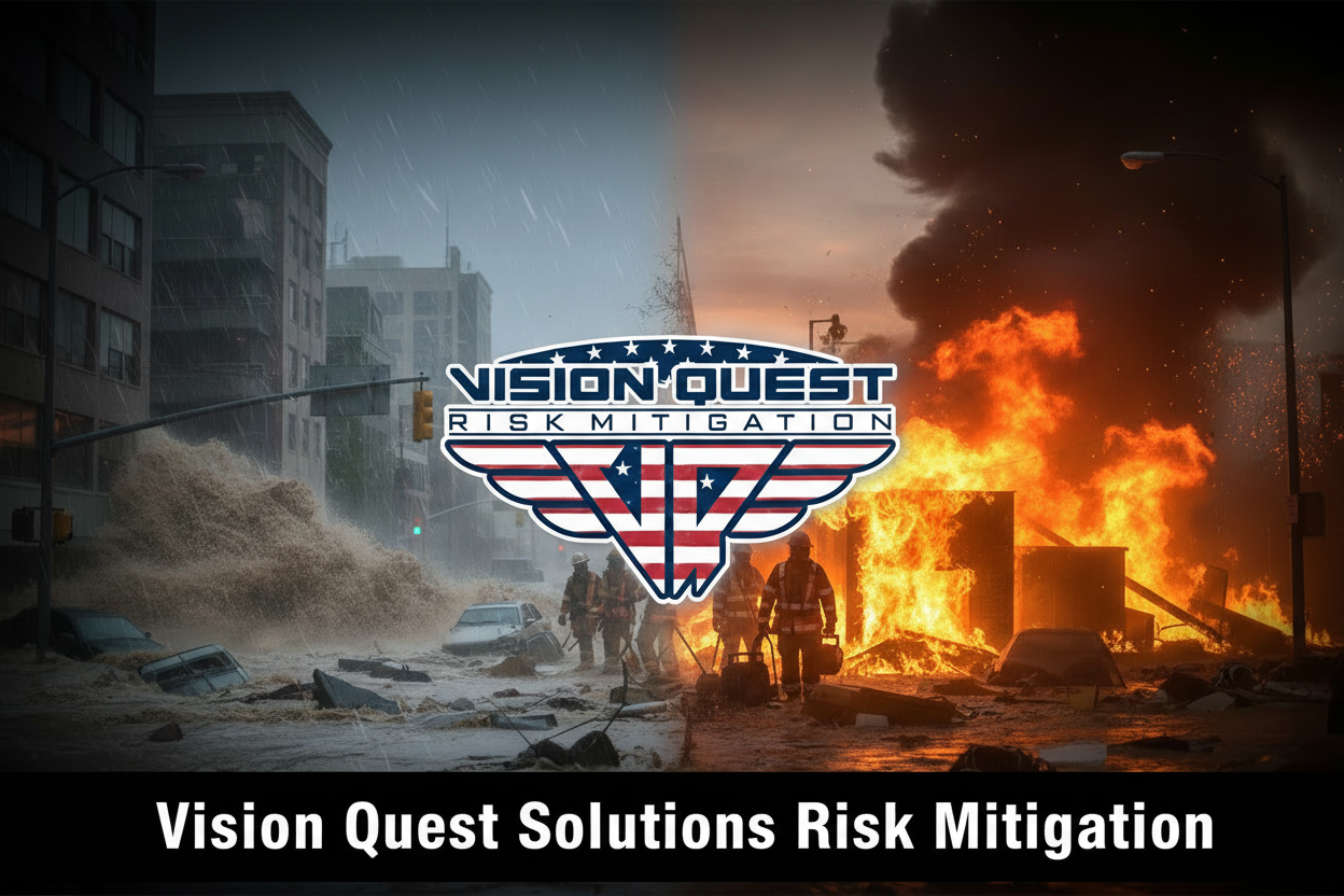 Disaster events header with Vision Quest logo and footer text